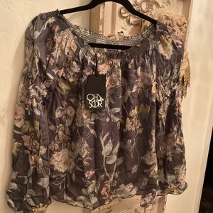 Chaser Floral Off-Shoulder Blouse - Purple and Cream